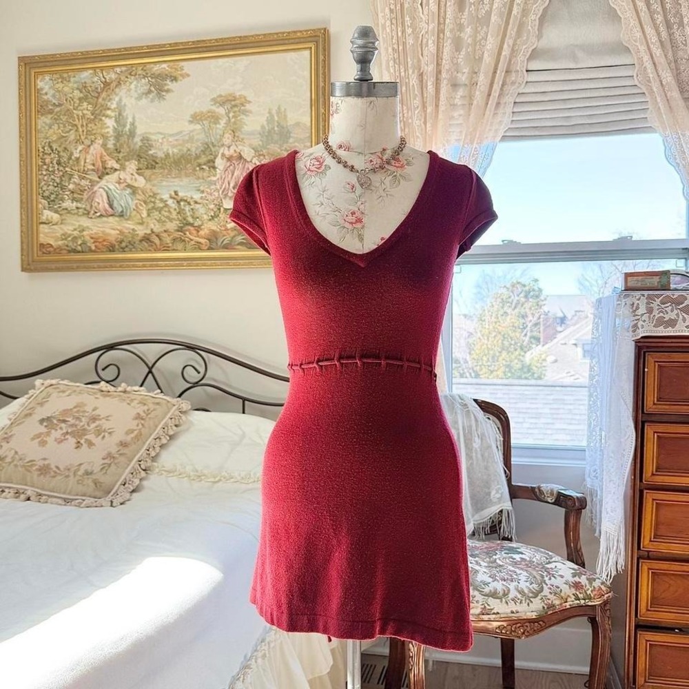 Red knit mini dress  90s loulou burgundy knit mini dress‎ size large